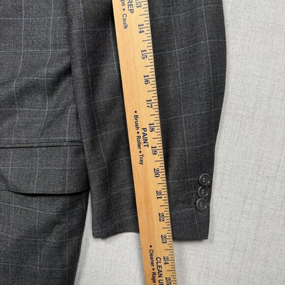 Vintage Trussini Blazer Checked Wool Gray Classic Fit Two Button Size 41 - Picture 9 of 11
